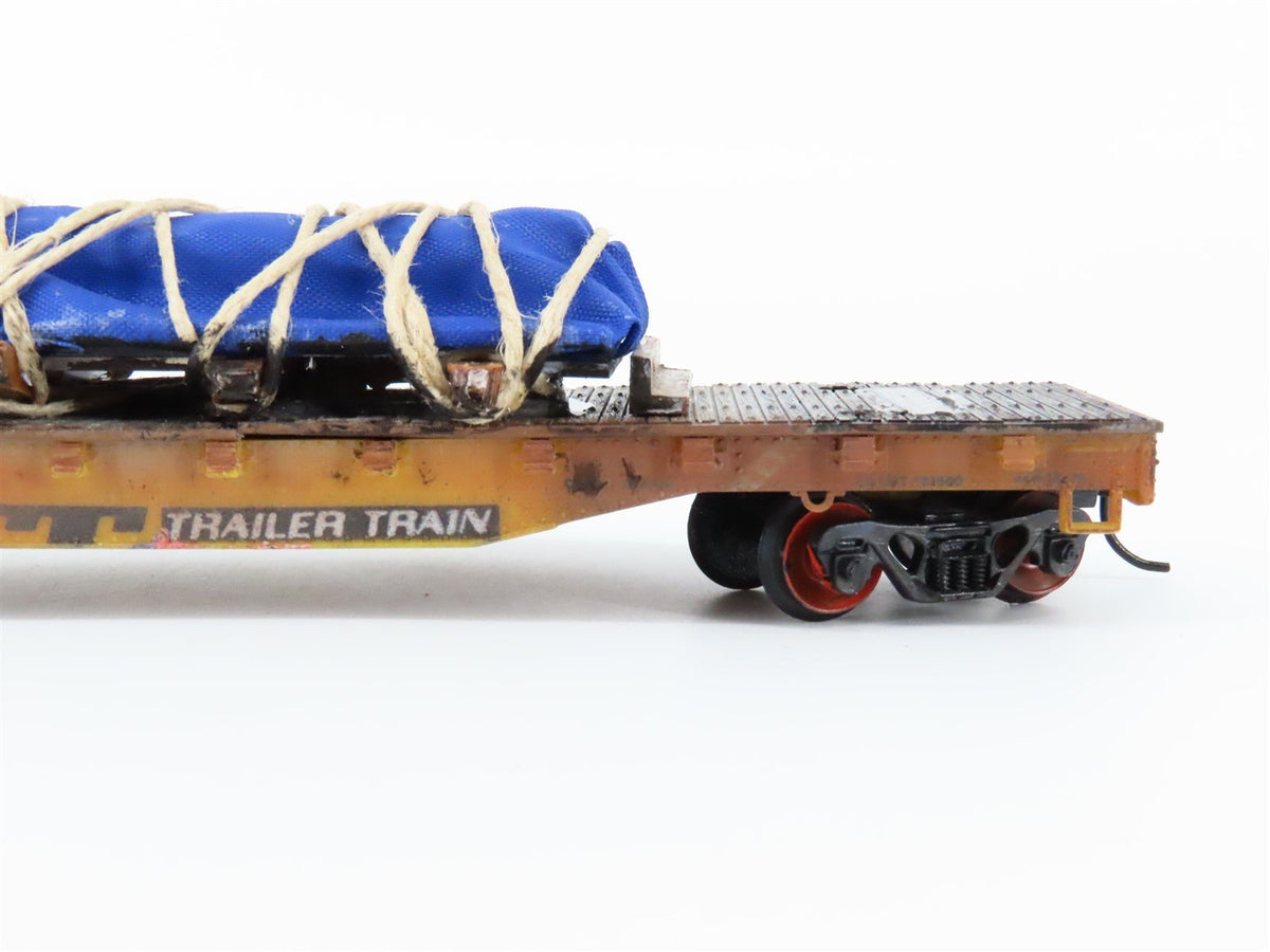 HO Scale TYCO MTTX Trailer Train 50&#39; Flat Car #97566 w/Custom Load &amp; Weathering