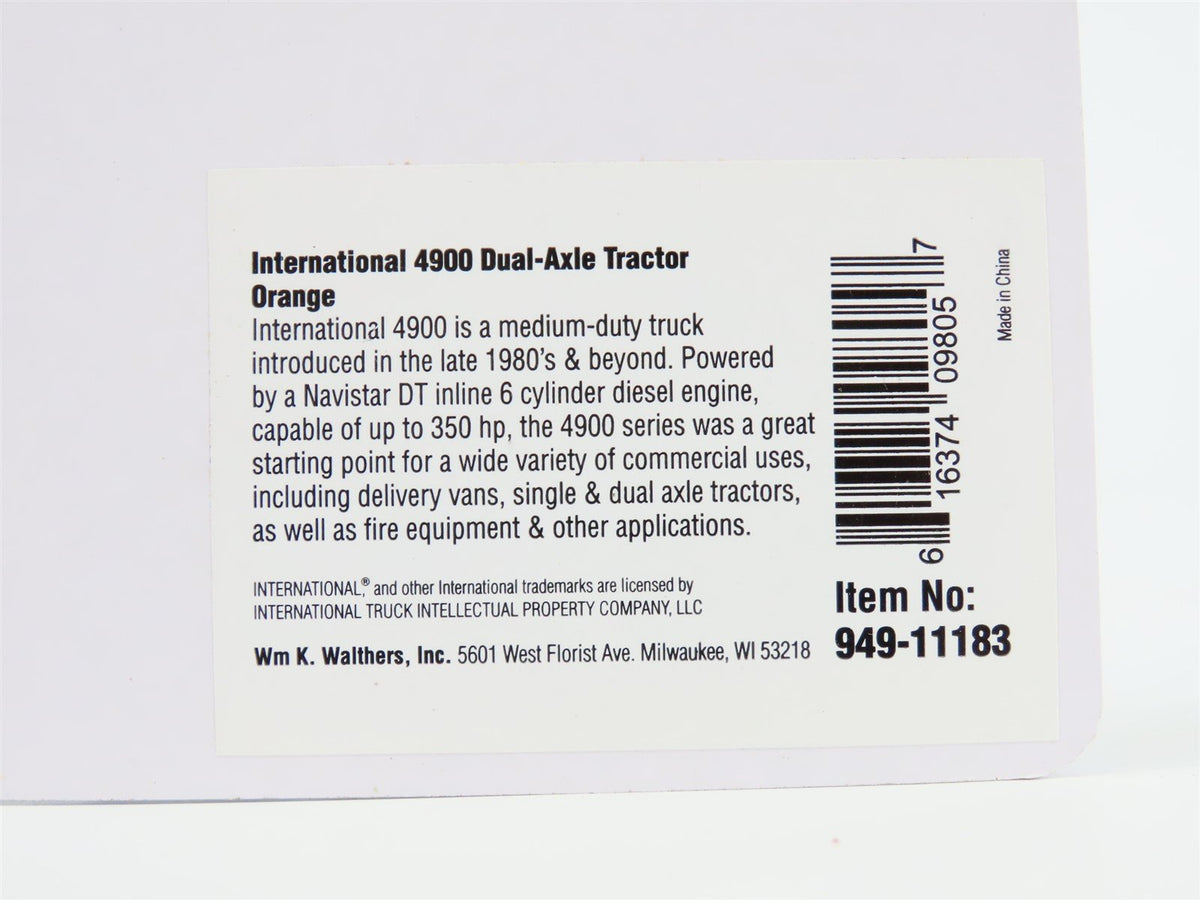 HO Scale Walthers 949-11183 International 4900 Dual-Axle Semi Tractor Orange