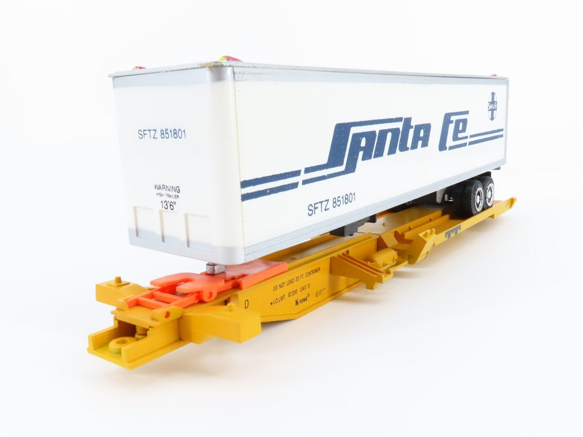 O Gauge 3-Rail K-Line K77023 TTAX Articulated Flat Car w/ Santa Fe Trailer