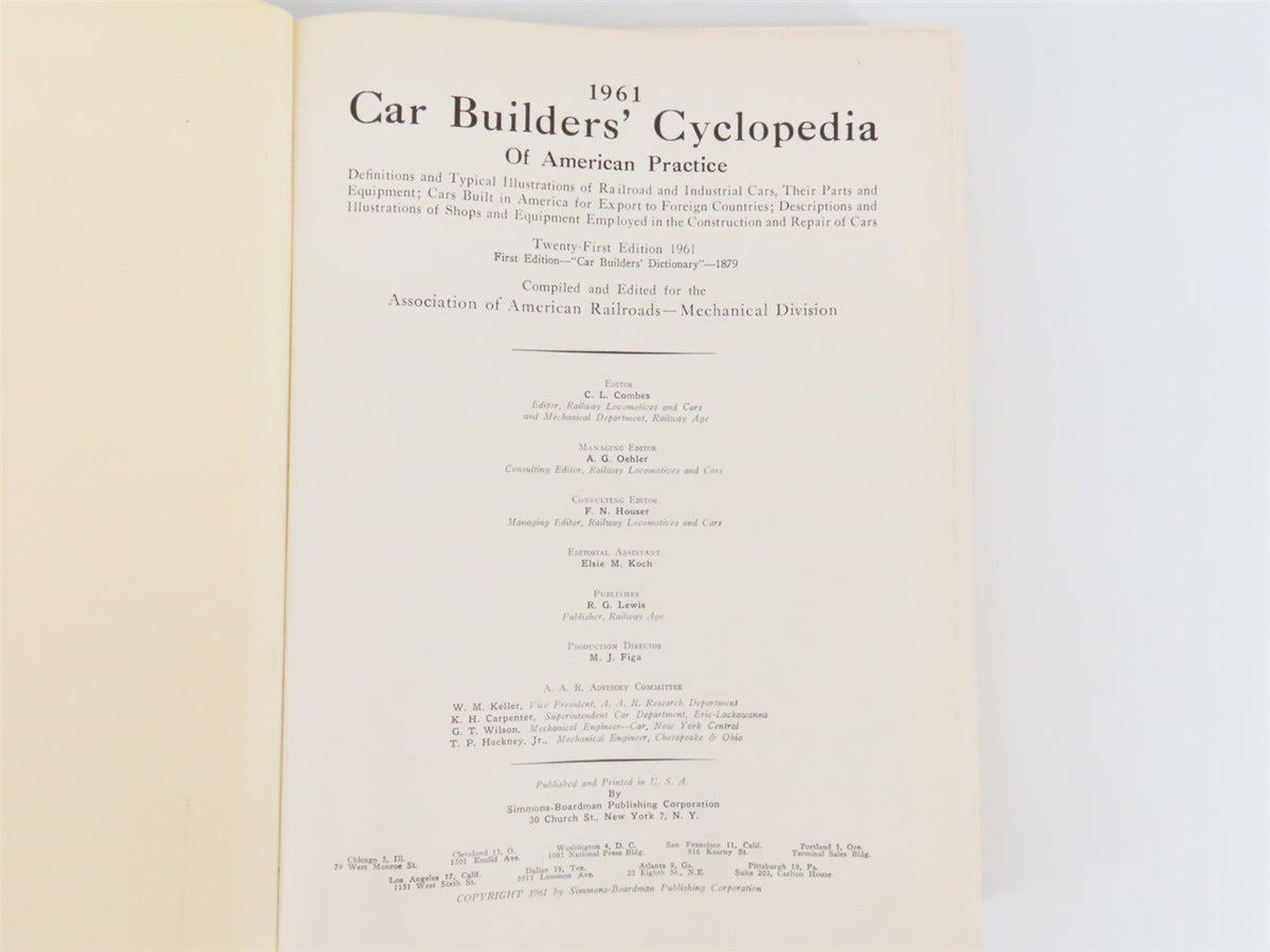 Car Builders&#39; Cyclopedia 21st Edition - A Simmons-Boardman Publication ©1961 HC