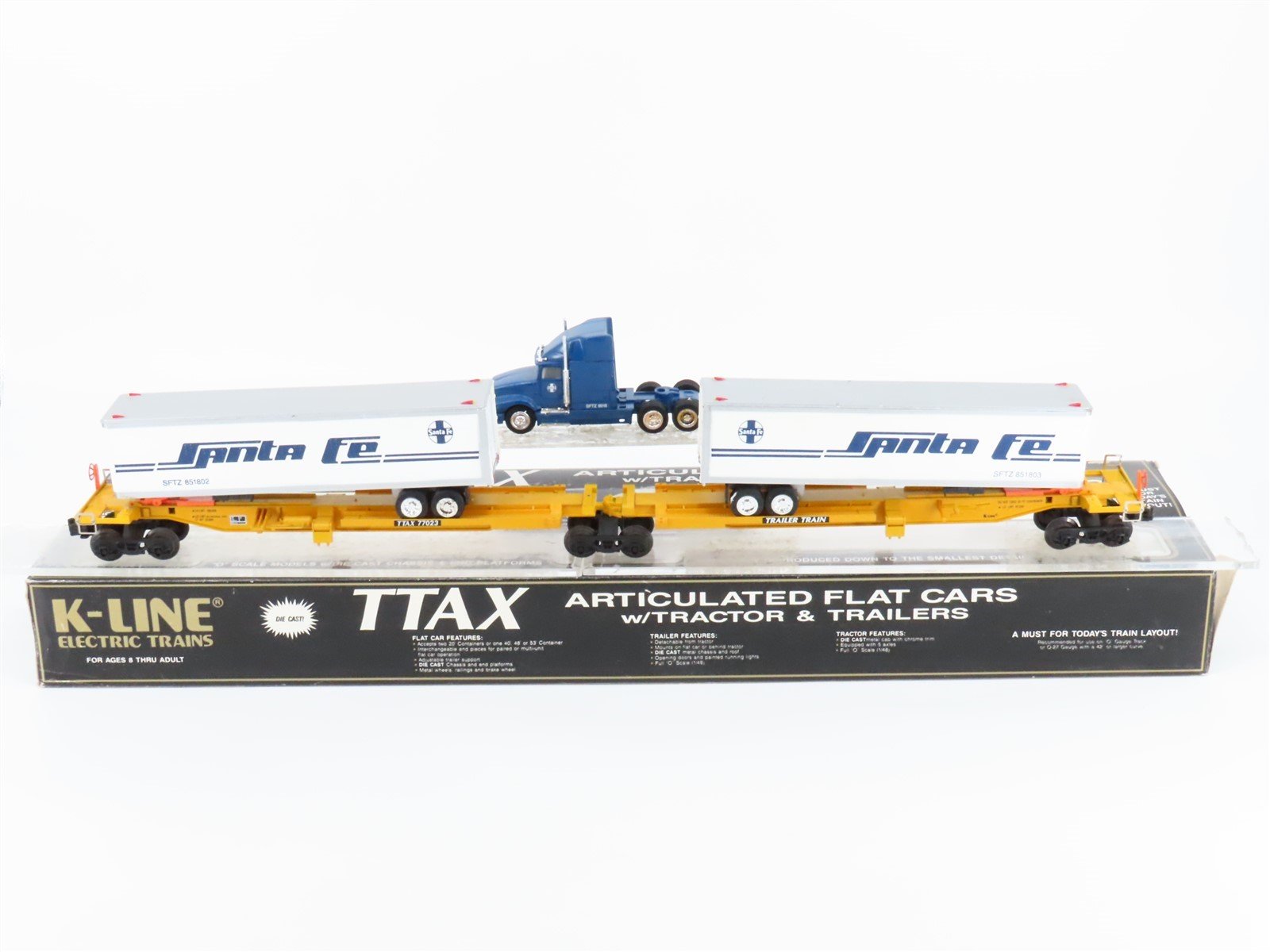 O Gauge 3-Rail K-Line K77023 TTAX Santa Fe Flatcar #77023 w/Trailers