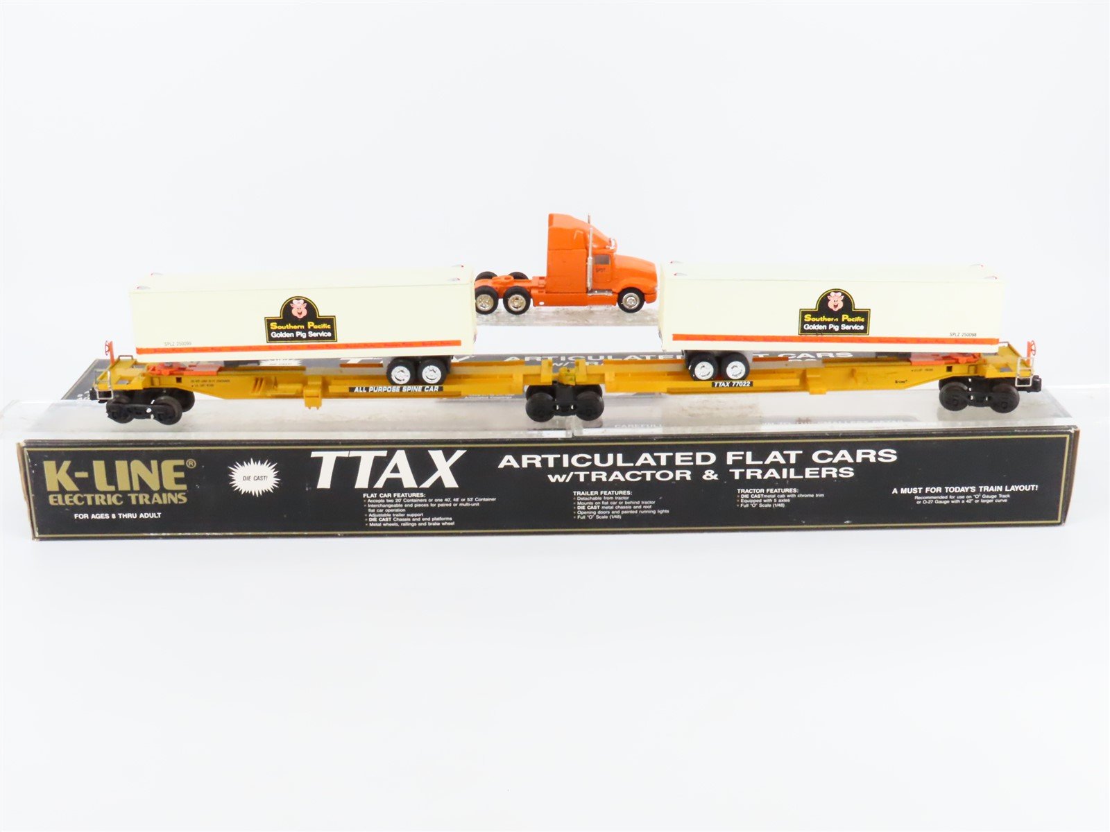 O Gauge 3-Rail K-Line K7702 TTAX SP Southern Pacific Flatcar #77022 w/Trailers