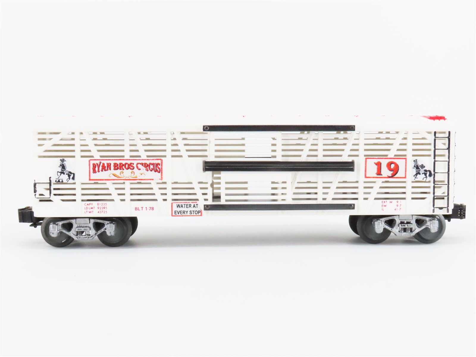 O Gauge 3-Rail Lionel Ryan Bros Circus Stock Car #19 - Custom