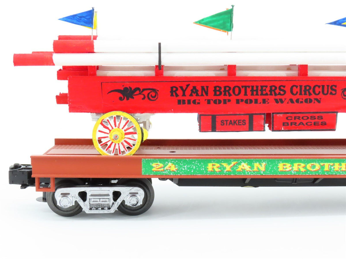 O Gauge 3-Rail MTH Ryan Bros Circus 53&#39; Flat Car #24 w/Circus Wagons - Custom