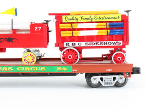 O Gauge 3-Rail MTH Ryan Bros Circus 53' Flat Car #24 w/Circus Wagons - Custom