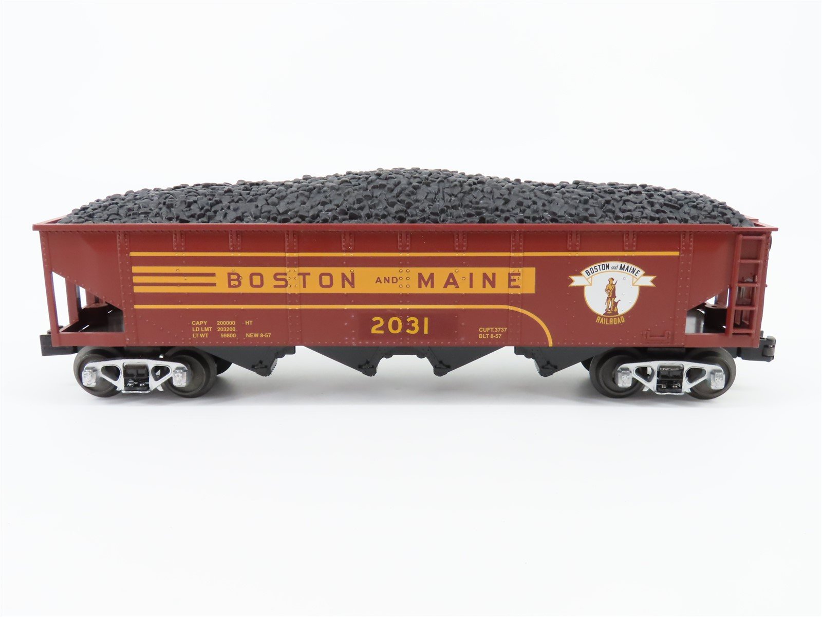 O Gauge 3-Rail MTH B&M Boston & Maine 4-Bay Hopper Custom Rd #2031 w/Load