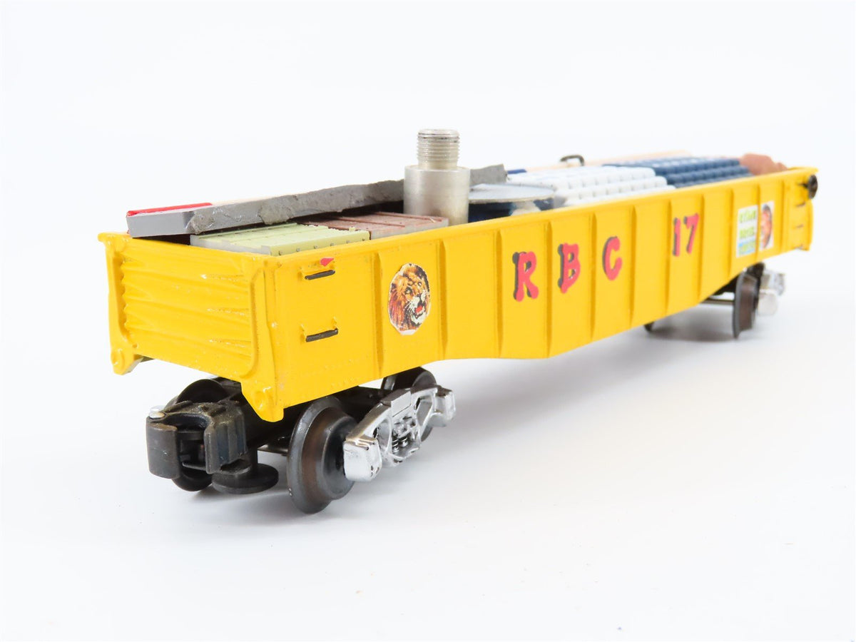 O Gauge 3-Rail K-Line RBC Ryan Bros Circus 40&#39; Gondola #17 w/Load - Custom