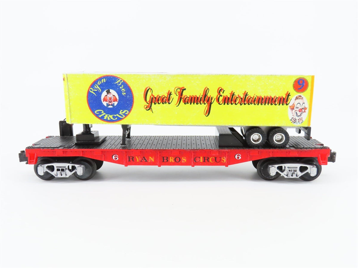 O Gauge 3-Rail MTH Ryan Bros Circus 40&#39; Flat Car #6 w/Trailer - Custom