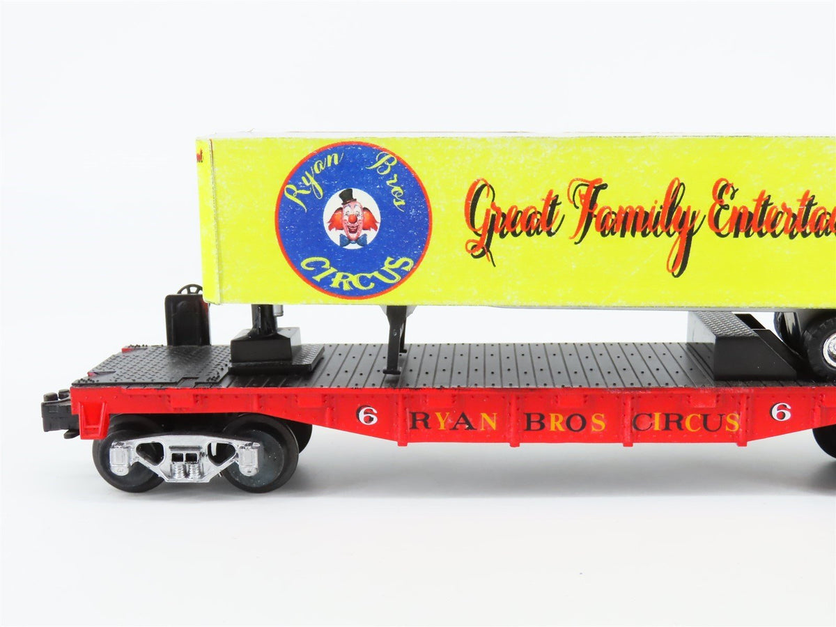 O Gauge 3-Rail MTH Ryan Bros Circus 40&#39; Flat Car #6 w/Trailer - Custom