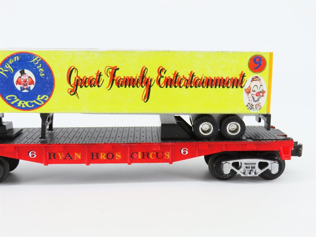 O Gauge 3-Rail MTH Ryan Bros Circus 40&#39; Flat Car #6 w/Trailer - Custom