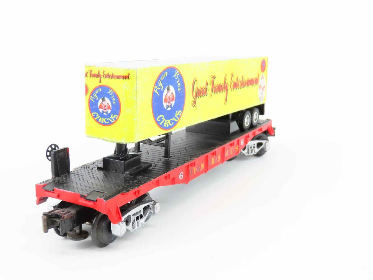 O Gauge 3-Rail MTH Ryan Bros Circus 40&#39; Flat Car #6 w/Trailer - Custom