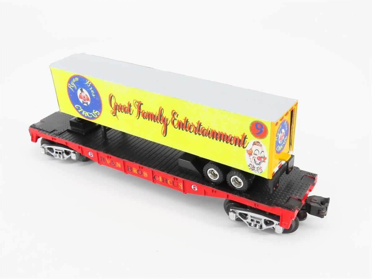 O Gauge 3-Rail MTH Ryan Bros Circus 40&#39; Flat Car #6 w/Trailer - Custom