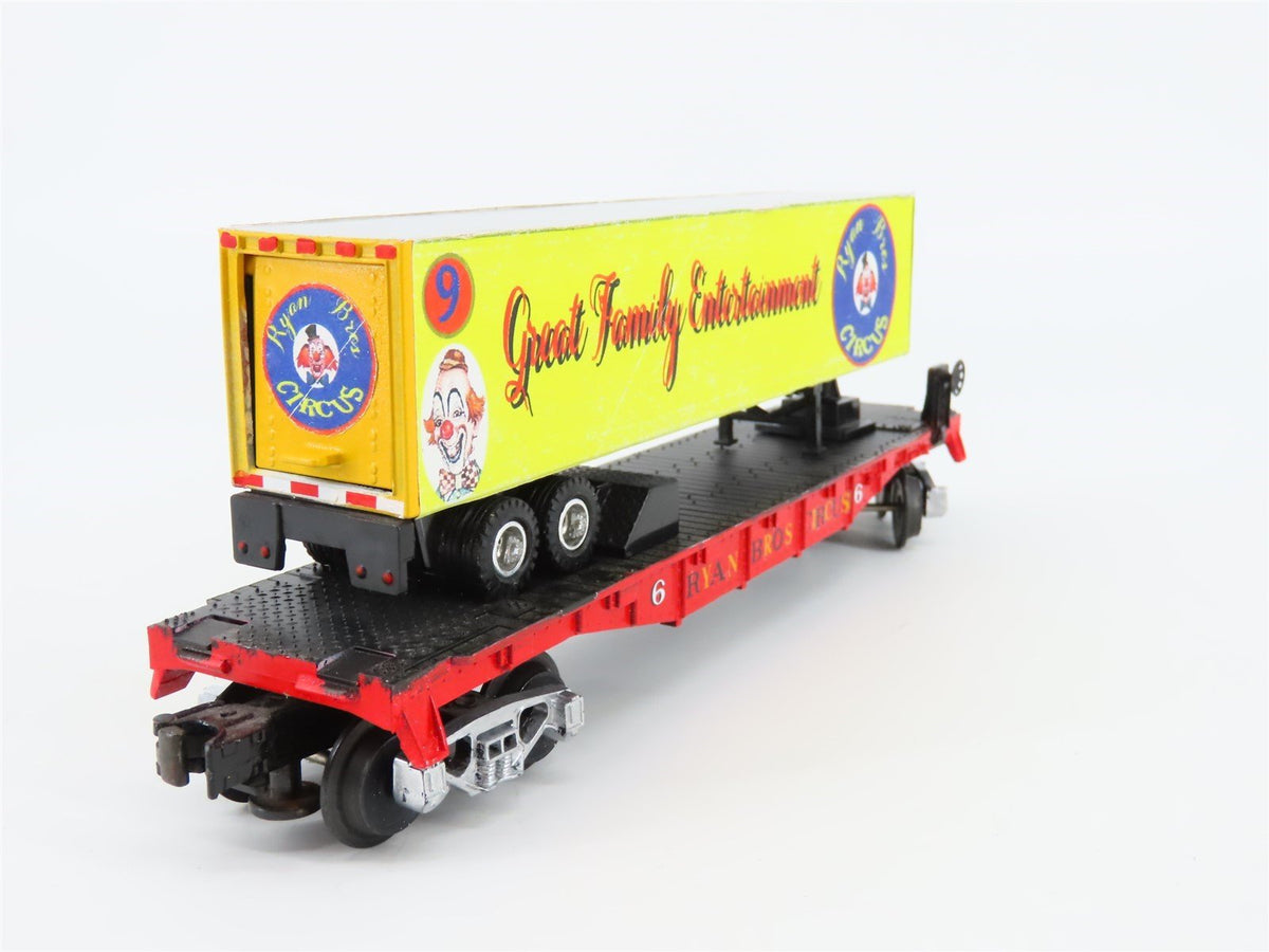 O Gauge 3-Rail MTH Ryan Bros Circus 40&#39; Flat Car #6 w/Trailer - Custom