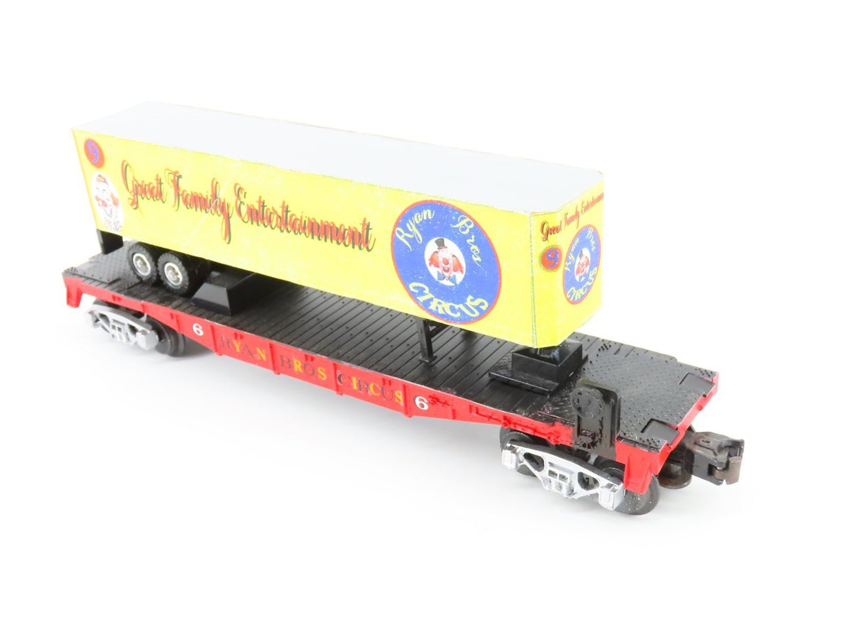 O Gauge 3-Rail MTH Ryan Bros Circus 40&#39; Flat Car #6 w/Trailer - Custom