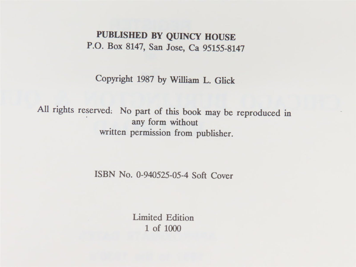 Burlington Passenger Car Roster 1869-1930&#39;s by William Glick ©1987 SC Book