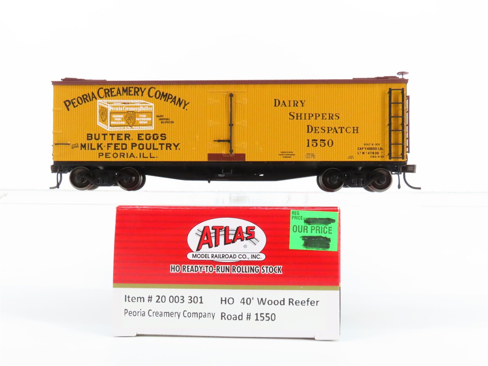 HO Atlas Master Line #20003301 Peoria Creamery Company 40' Wood Reefer #1550