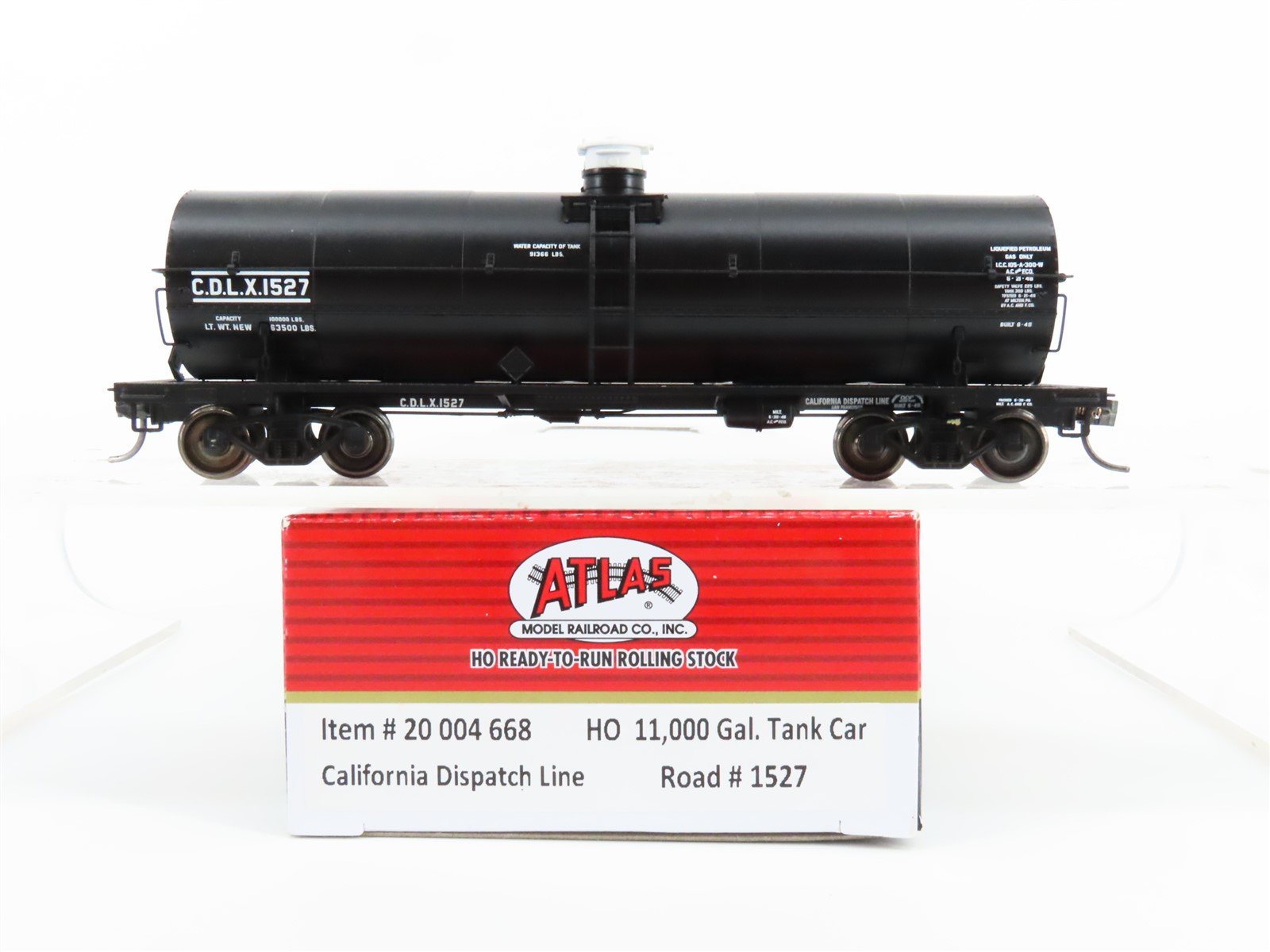 HO Atlas Master Line #20004668 CDLX California Dispatch 11K Gal. Tank Car #1527