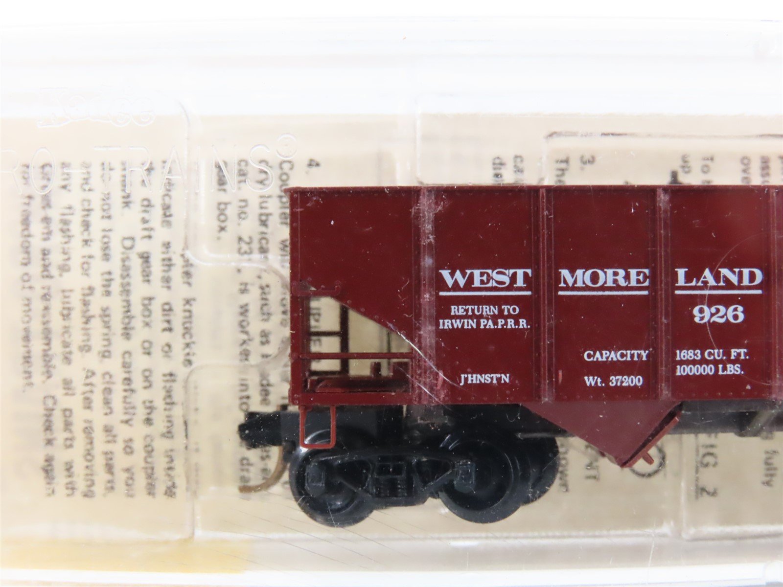 N Scale Kadee Micro-Trains MTL 56130 Westmoreland Coal 2-Bay Hopper #926