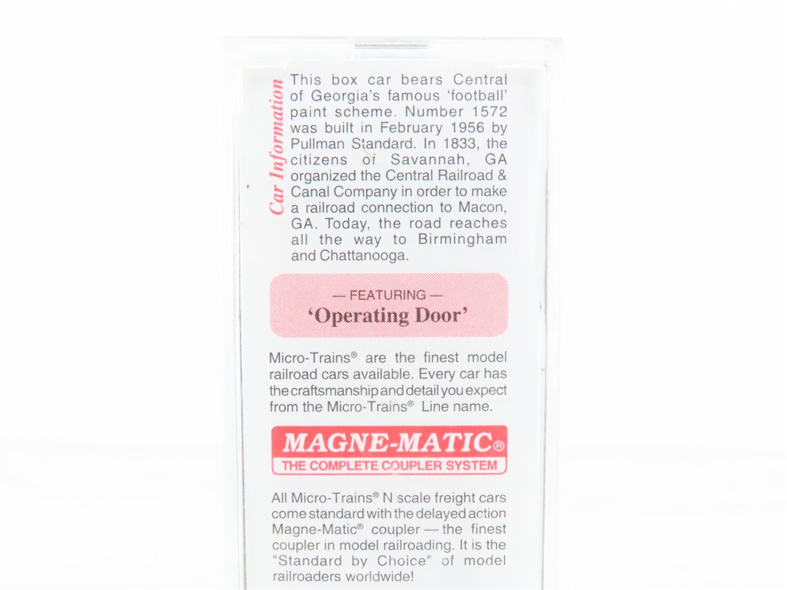 N Scale Micro-Trains MTL 31280 CG Central of Georgia 50' Box Car #1572