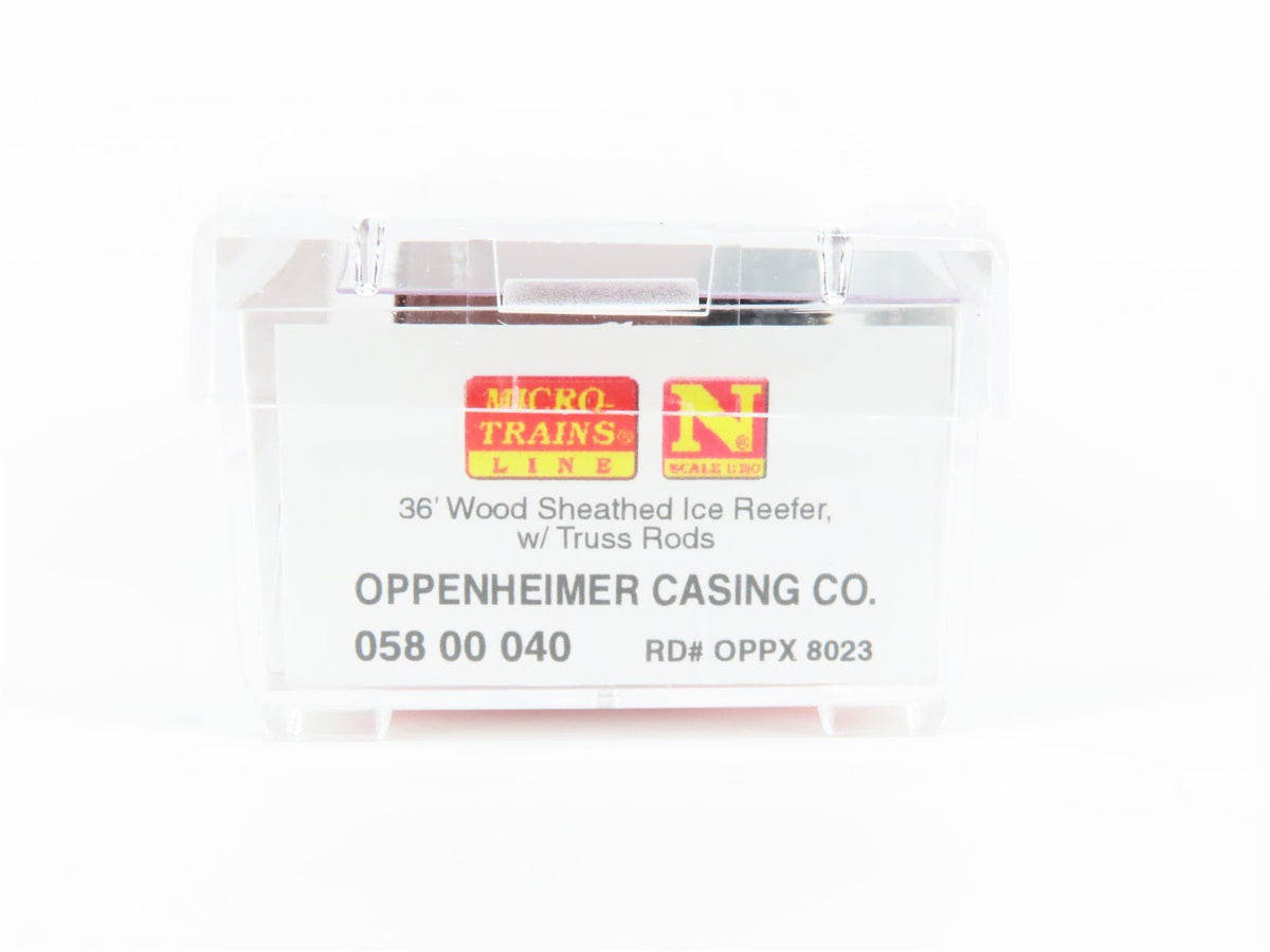 N Scale Micro-Trains MTL 05800040 OPPX Oppenheimer Casing 36&#39; Wood Reefer #8023