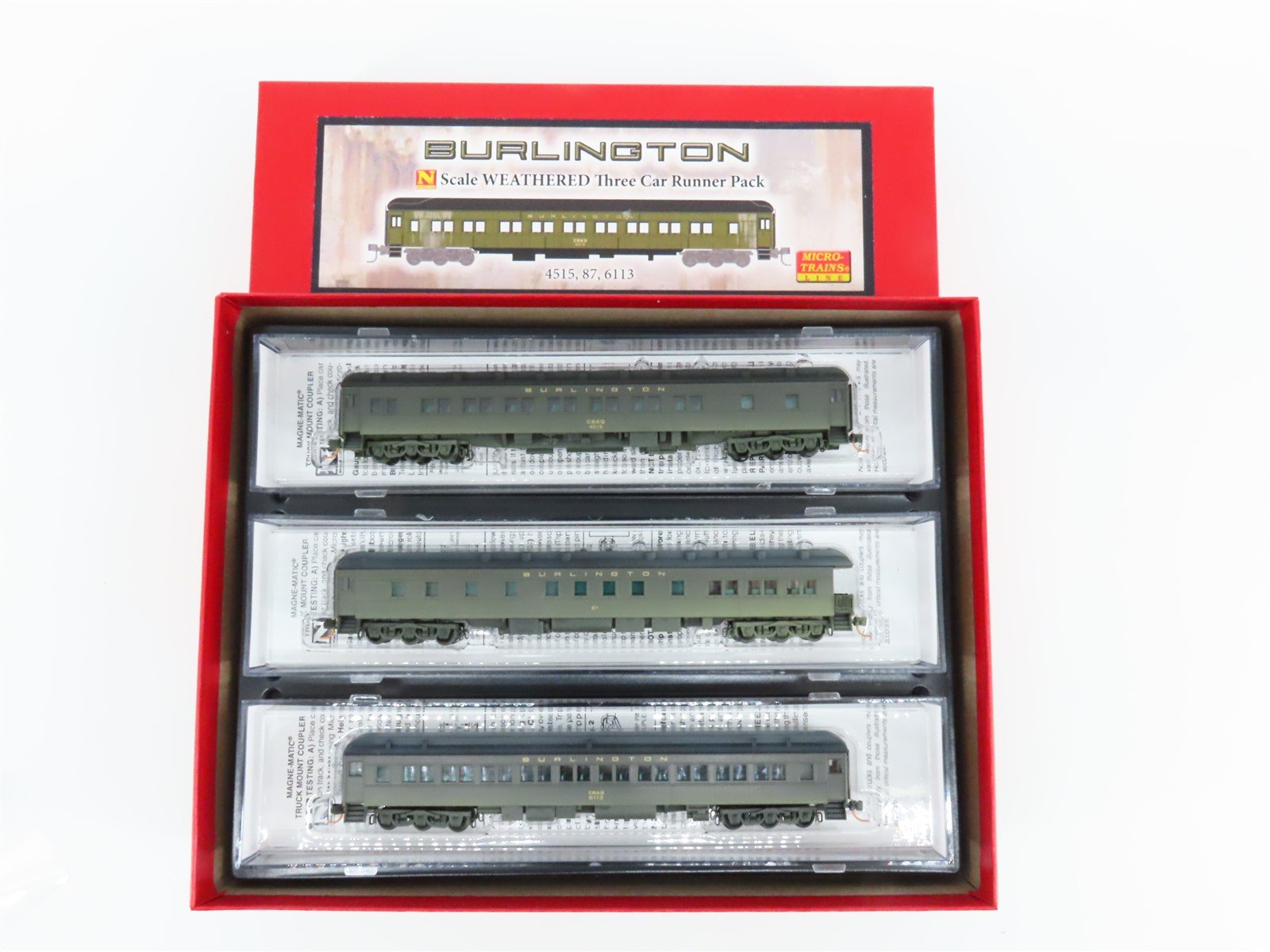 N Micro-Trains MTL #99305230 Burlington Passenger 3-Car Runner Pack - Weathered