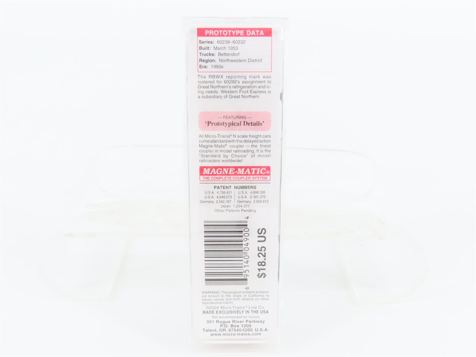 N Scale Micro-Trains MTL 21460 RBWX Great Northern 40' Box Car #60292