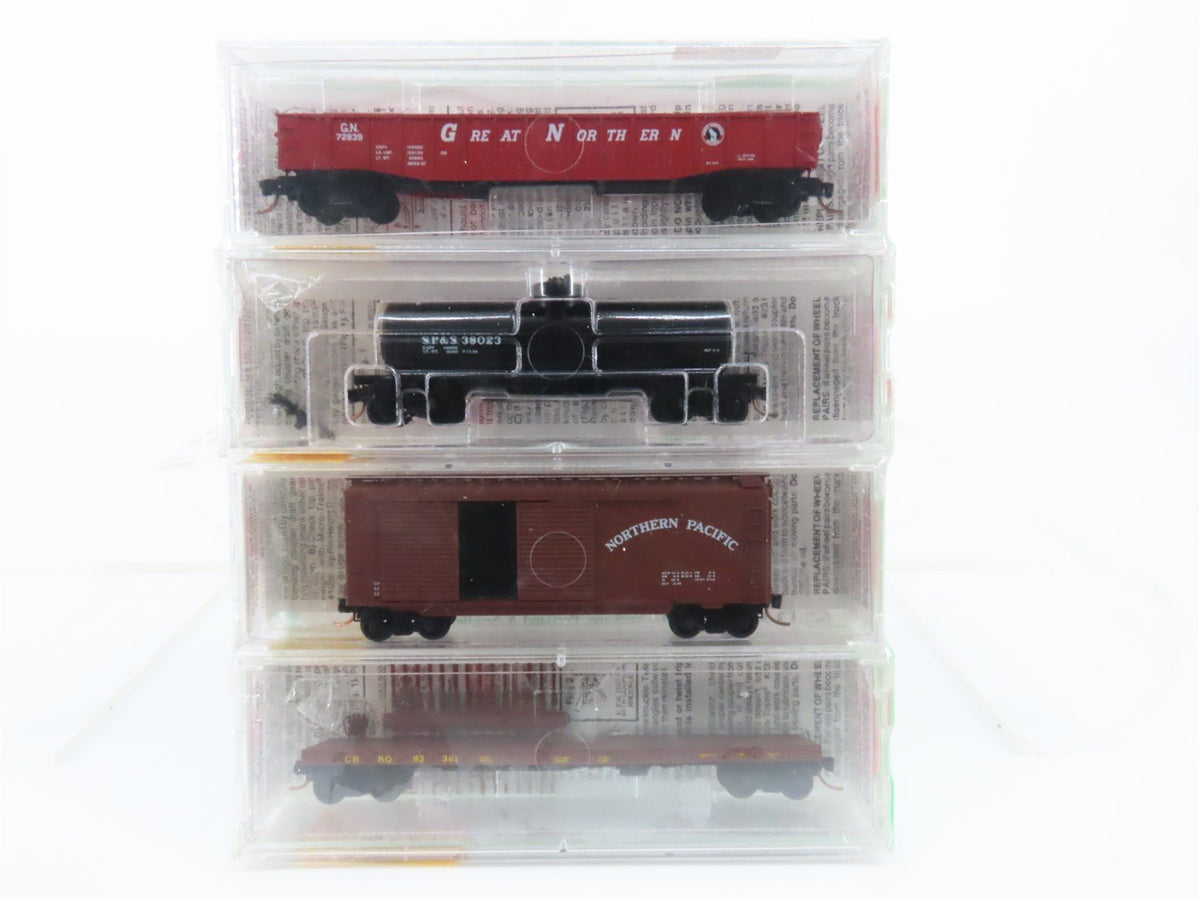 N Micro-Trains MTL #23252 CB&amp;Q, GN, NP, SP&amp;S &quot;Fallen Flags&quot; #5 BN Merger 4-Pack