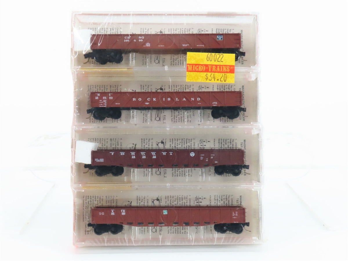 N Kadee Micro-Trains MTL #60022 CB&amp;Q, RI, PRR, GTW 50&#39; Gondola 4-Pack (Sealed)