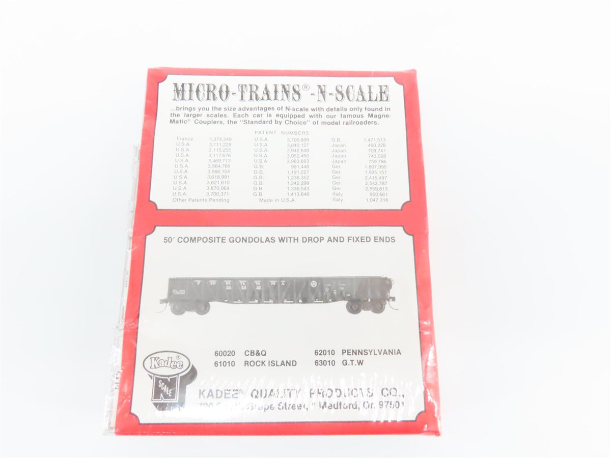 N Kadee Micro-Trains MTL #60022 CB&amp;Q, RI, PRR, GTW 50&#39; Gondola 4-Pack (Sealed)