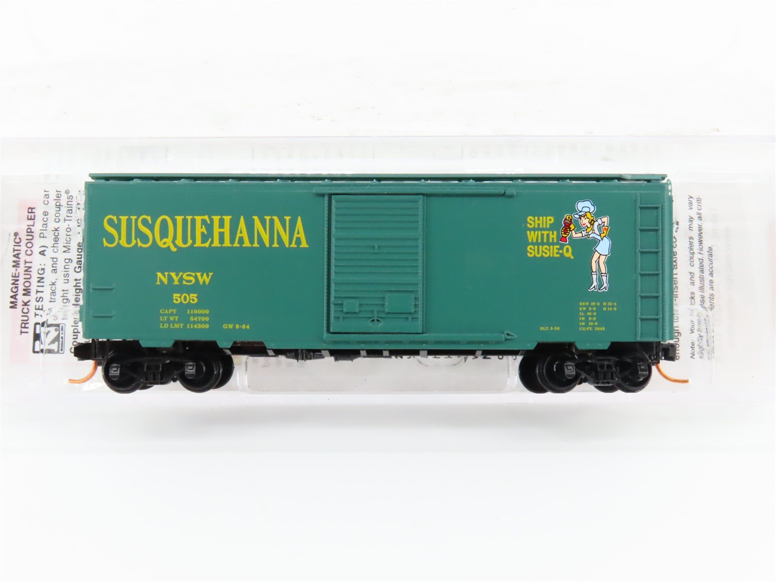 N Scale Micro-Trains MTL 02000670 NYSW "Ship With Susie Q" 40' Box Car #505