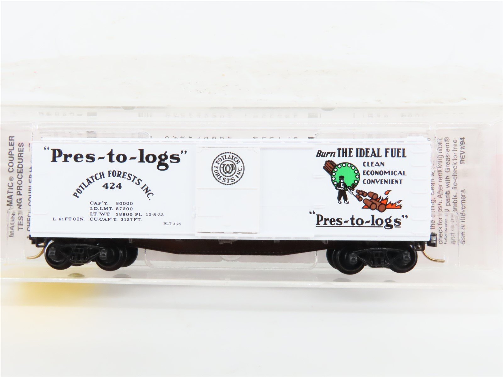 N Scale Micro-Trains MTL 42060 "Pres-to-logs" Potlatch Lumber 40' Box Car #424