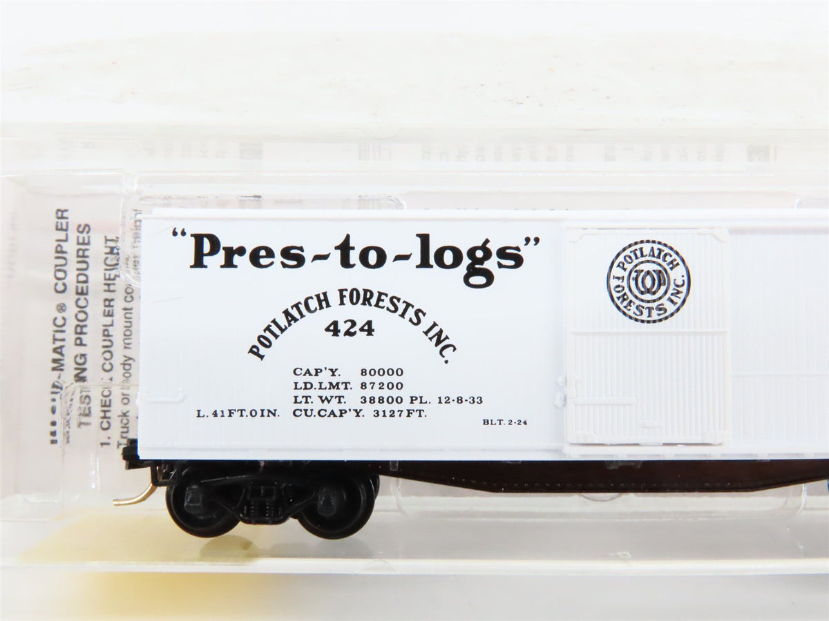 N Scale Micro-Trains MTL 42060 &quot;Pres-to-logs&quot; Potlatch Lumber 40&#39; Box Car #424