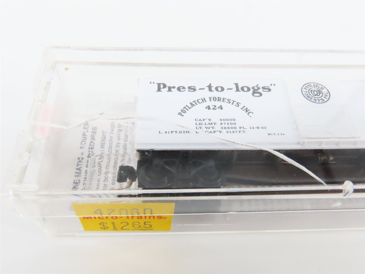 N Scale Micro-Trains MTL 42060 &quot;Pres-to-logs&quot; Potlatch Lumber 40&#39; Box Car #424