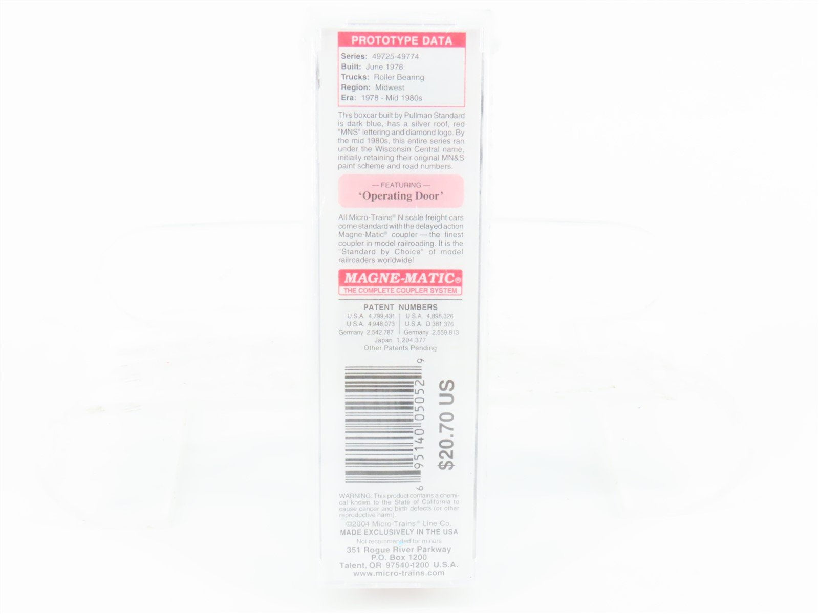 N Micro-Trains MTL 25410 MNS Minneapolis Northfield & Southern Box Car #49749