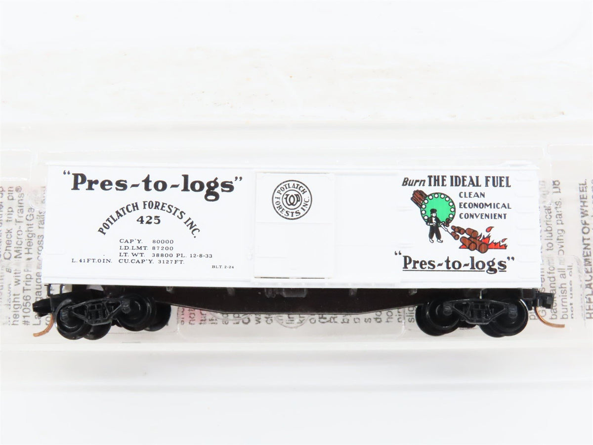 N Scale Micro-Trains MTL 42060 &quot;Pres-to-logs&quot; Potlatch Lumber 40&#39; Box Car #425