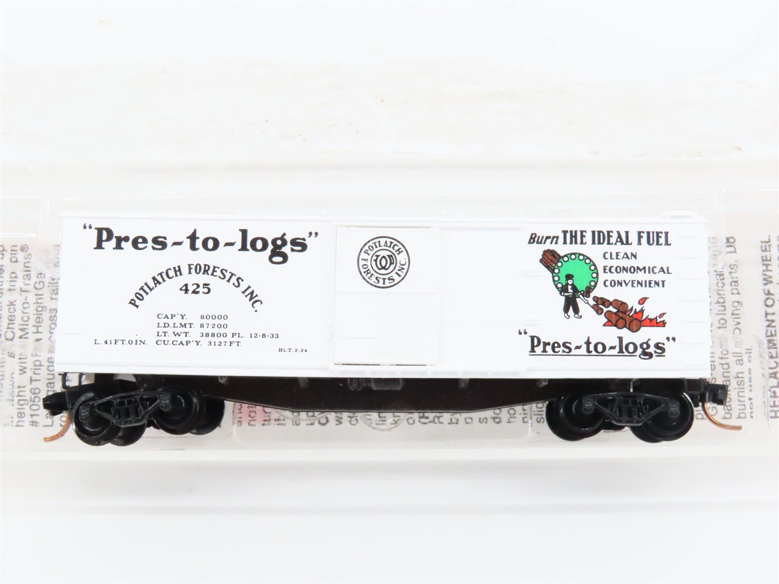 N Scale Micro-Trains MTL 42060 "Pres-to-logs" Potlatch Lumber 40' Box Car #425