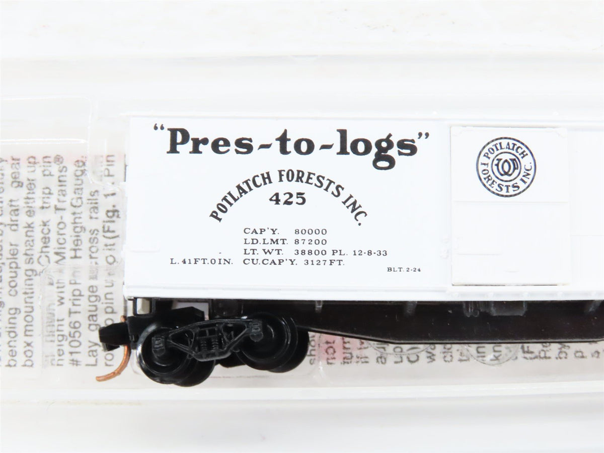 N Scale Micro-Trains MTL 42060 &quot;Pres-to-logs&quot; Potlatch Lumber 40&#39; Box Car #425