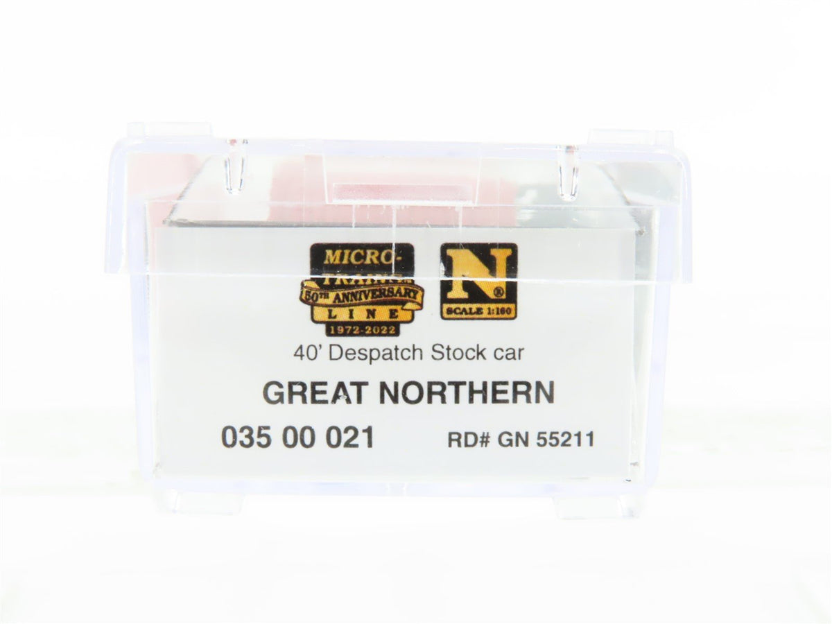 N Micro-Trains MTL 03500021 GN Great Northern 40&#39; Stock Car #55211 w/ Cattle