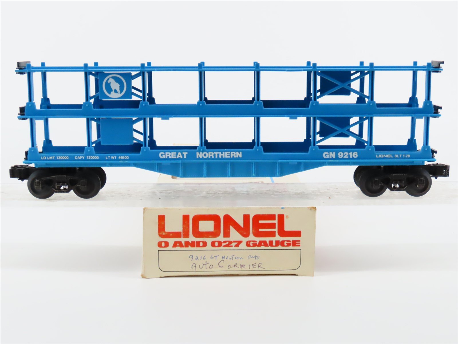 O Gauge 3-Rail Lionel GN Great Northern Big Sky Blue Bi-Level Auto Carrier #9216
