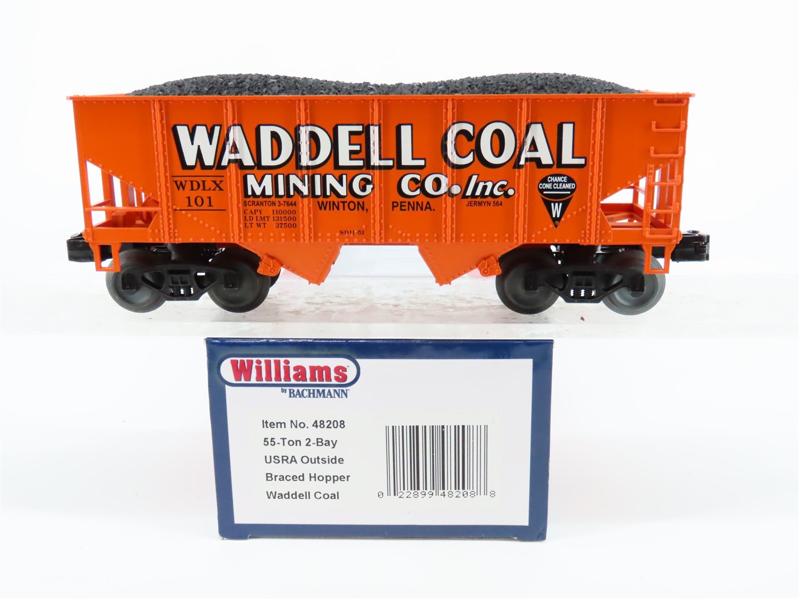 O Gauge 3-Rail Williams 48208 WDLX Waddell Coal Mining 2-Bay Hopper #101 w/Load