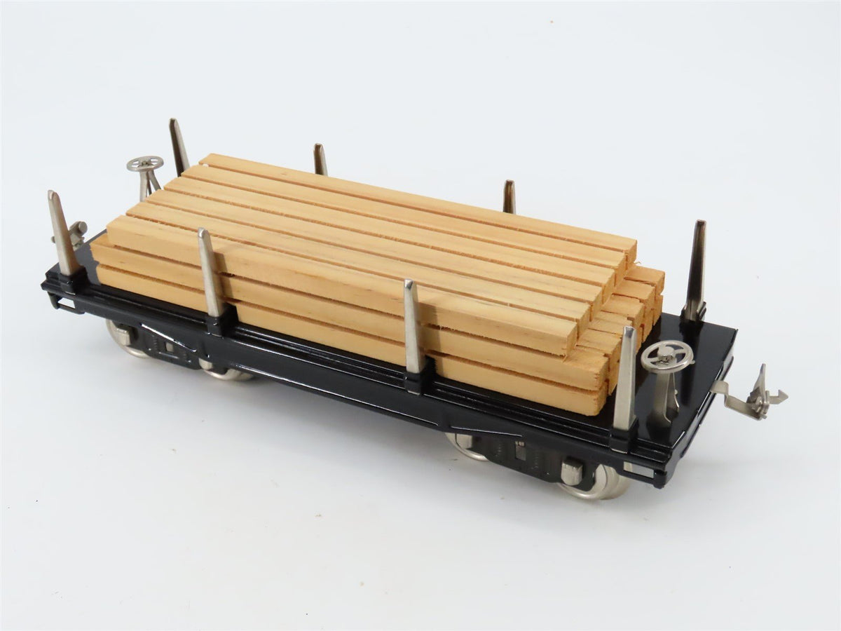 Standard Gauge 3-Rail MTH Tinplate Stake Flat Car w/Lumber Load