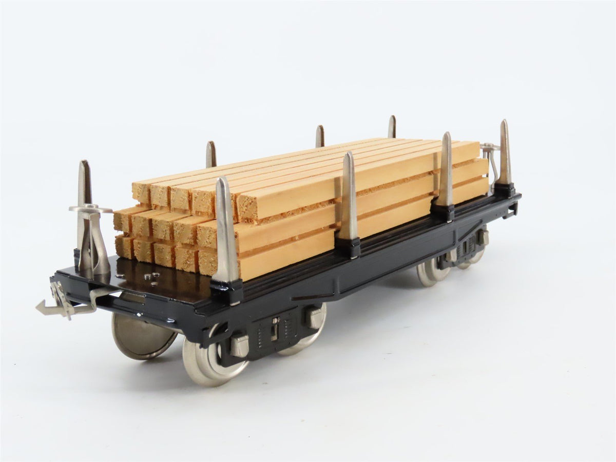 Standard Gauge 3-Rail MTH Tinplate Stake Flat Car w/Lumber Load