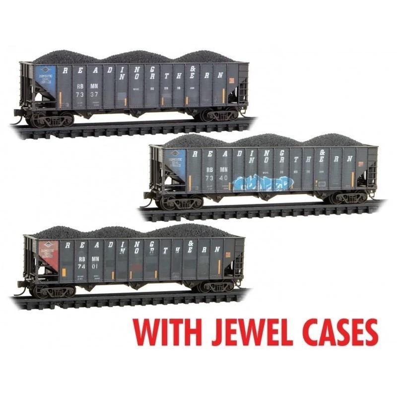 N Scale Micro-Trains MTL 98305072 RBMN 3-Bay Hoppers 3-Pack w/Load - Weathered