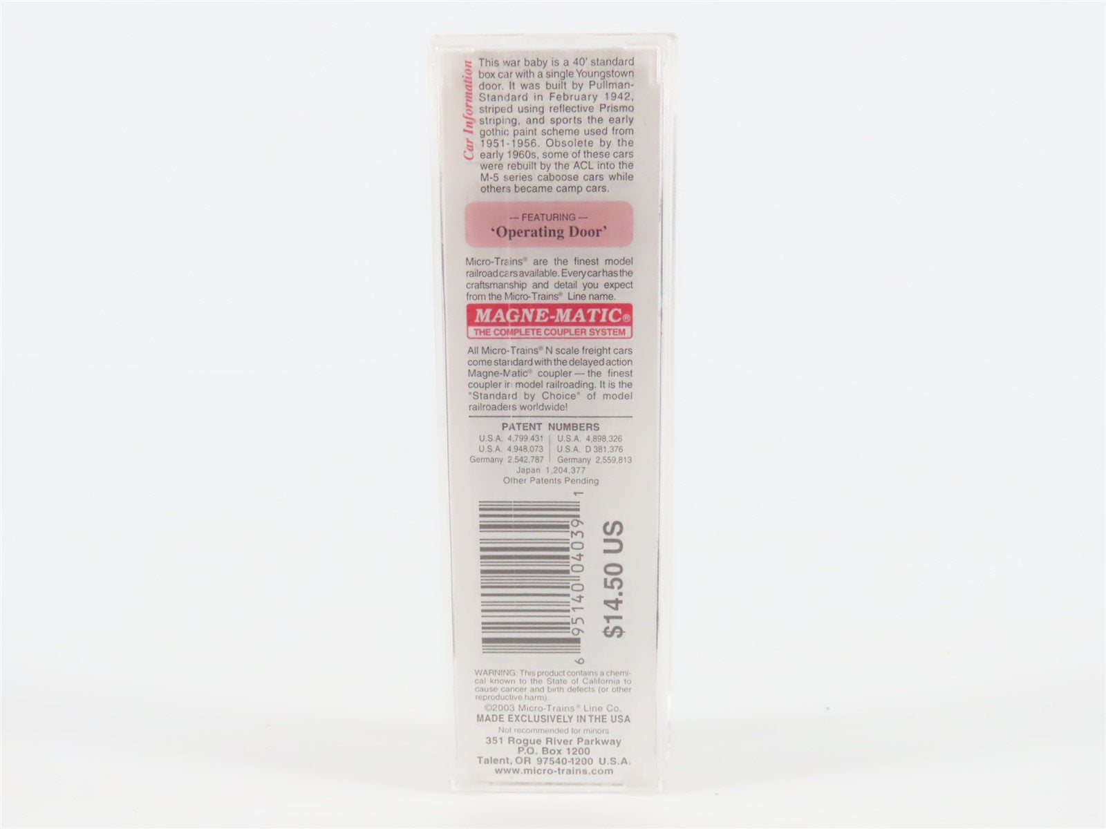 N Scale Micro-Trains MTL #20636 ACL Atlantic Coast Line 40' Box Car #21003