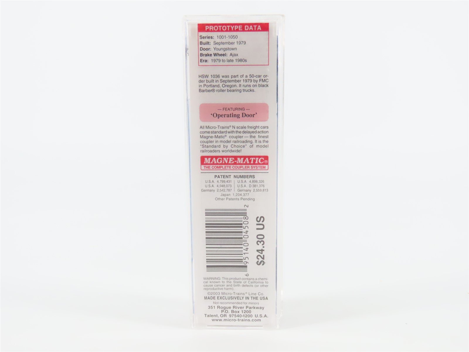 N Scale Micro-Trains MTL #25640 HSW Helena Southwestern 50' Box Car #1036