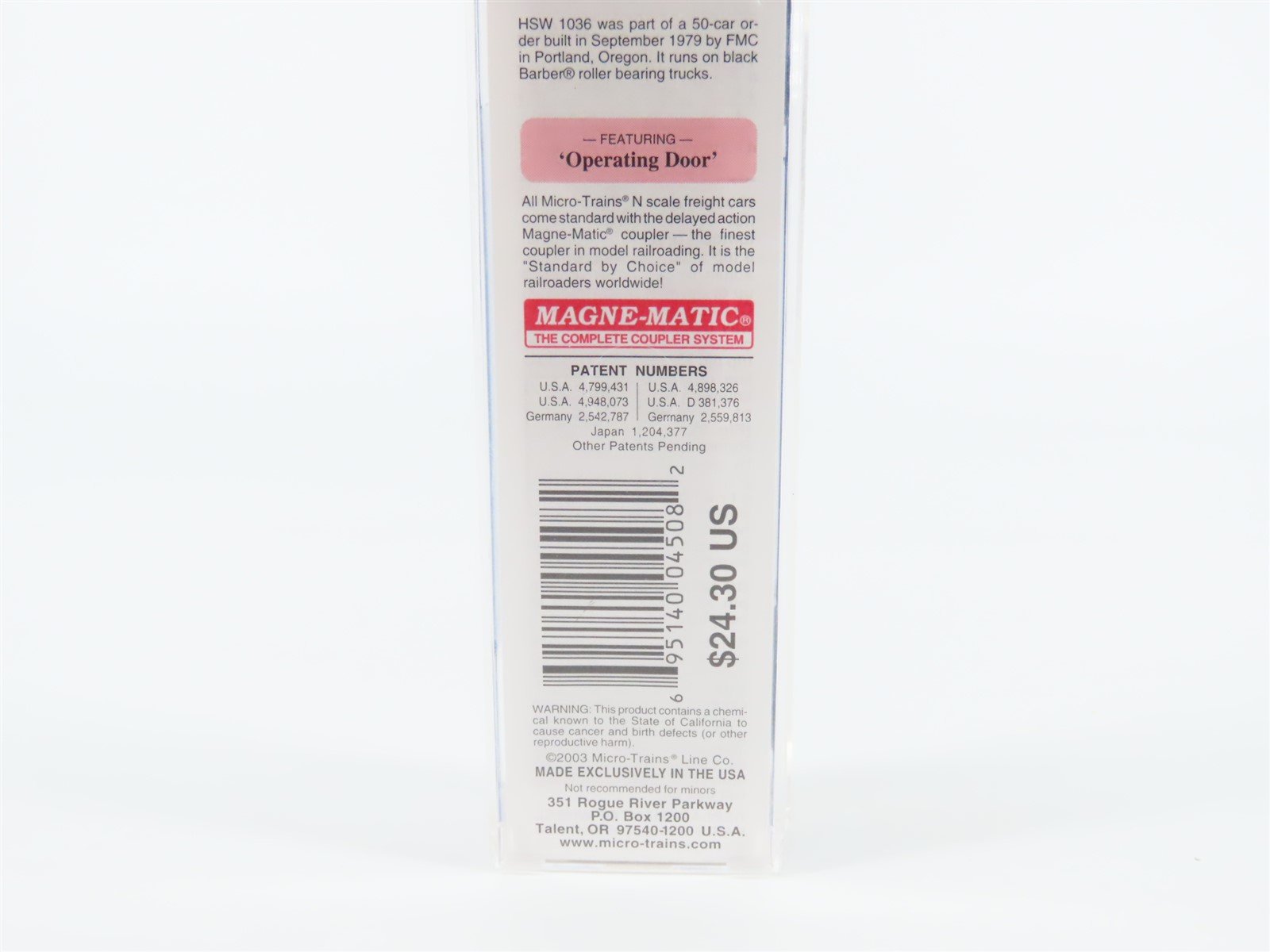 N Scale Micro-Trains MTL #25640 HSW Helena Southwestern 50' Box Car #1036