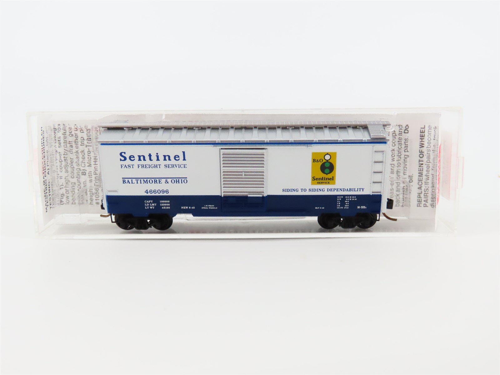 N Micro-Trains MTL #20256 B&O Baltimore & Ohio "Sentinel" 40' Box Car #466096