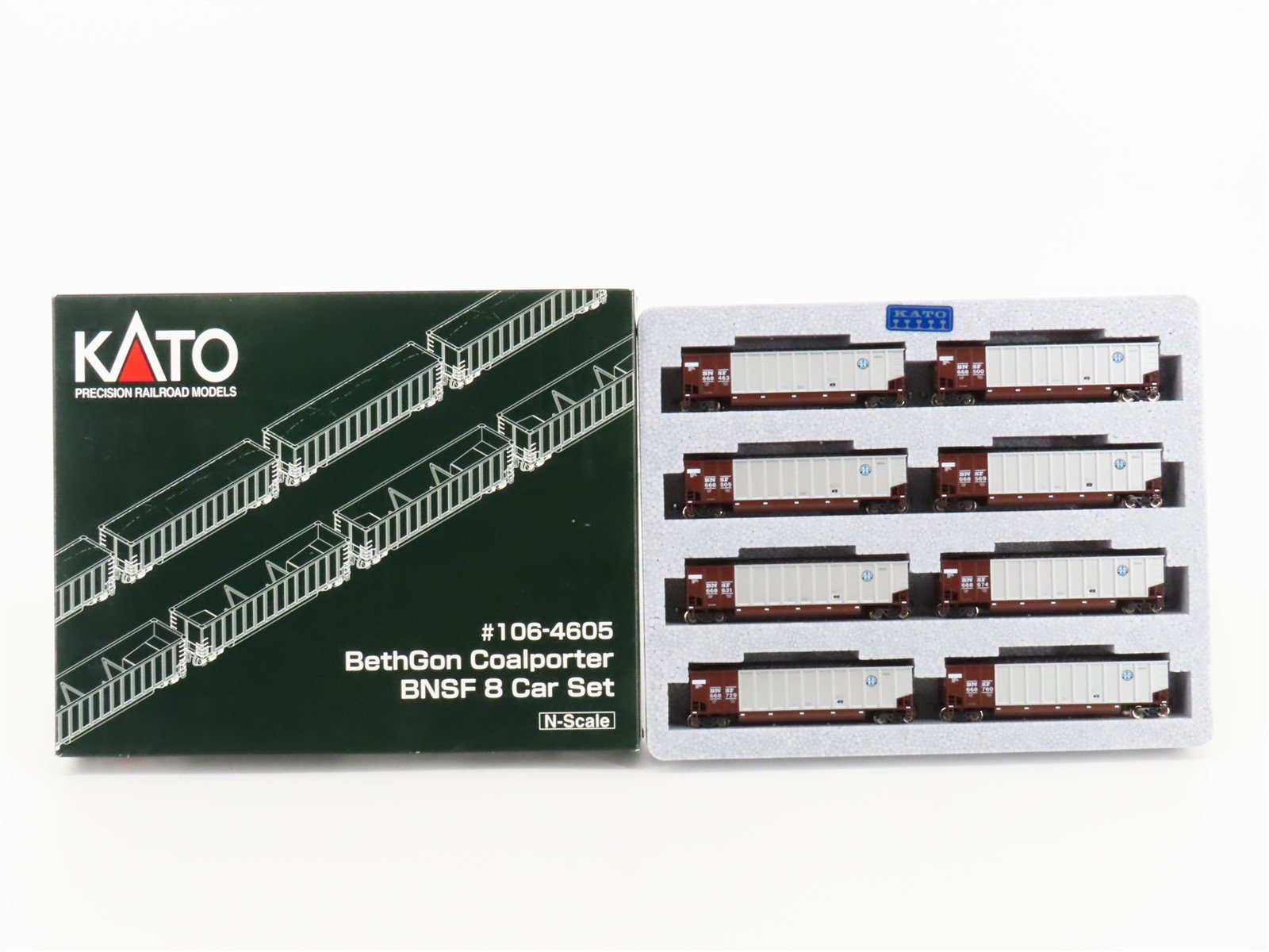 N Scale KATO 106-4605 BNSF Railway BethGon Coalporters 8-Car Set w/Loads