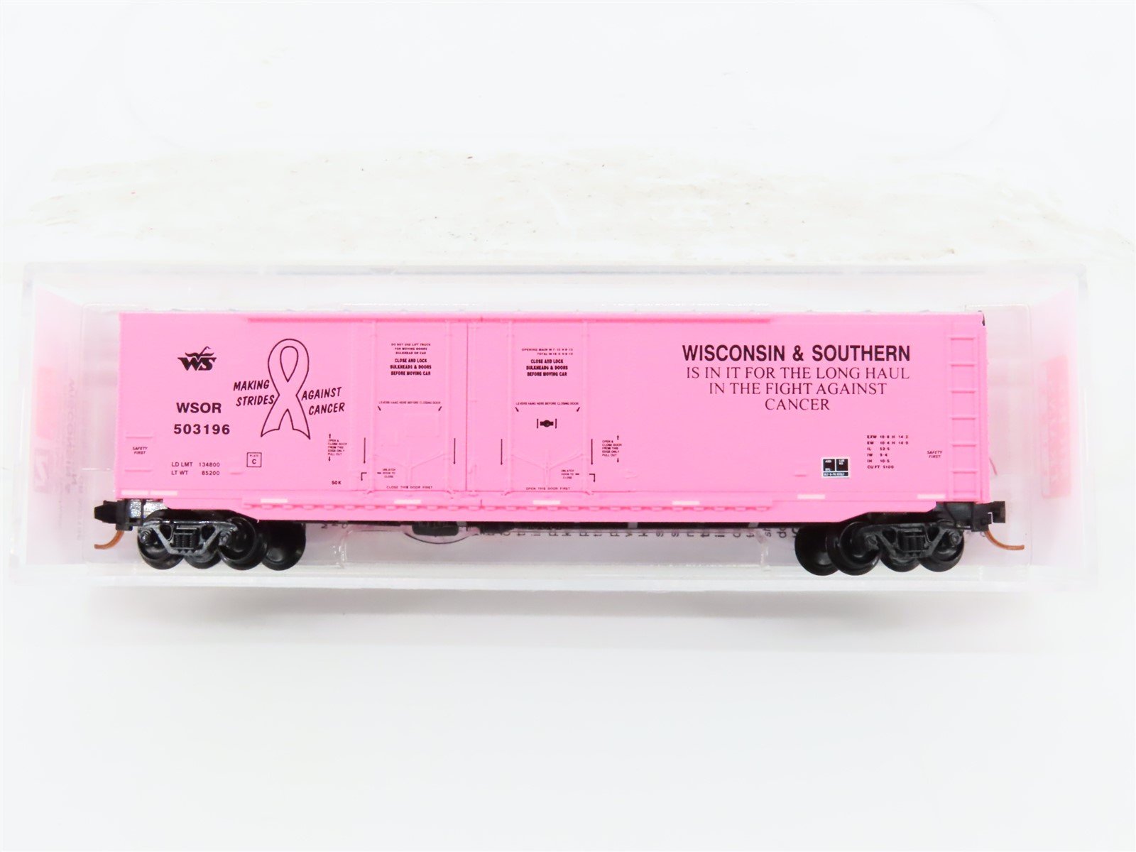 N Micro-Trains MTL 07500170 WSOR "Fight Against Cancer" Pink 50' Box Car #503196