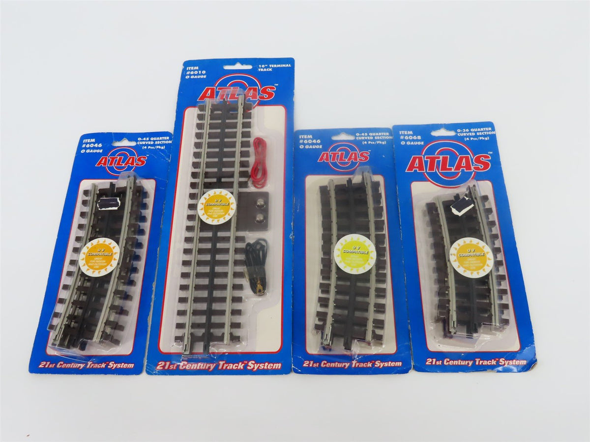 Lot of 4 O Gauge 3-Rail Atlas 6046, 6068 &amp; 6010 Straight Terminal &amp; Curved Track